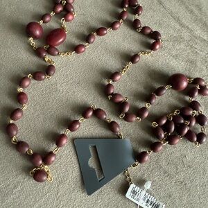Pilgrim Burgundy Beaded Necklace with Geometric Pendant